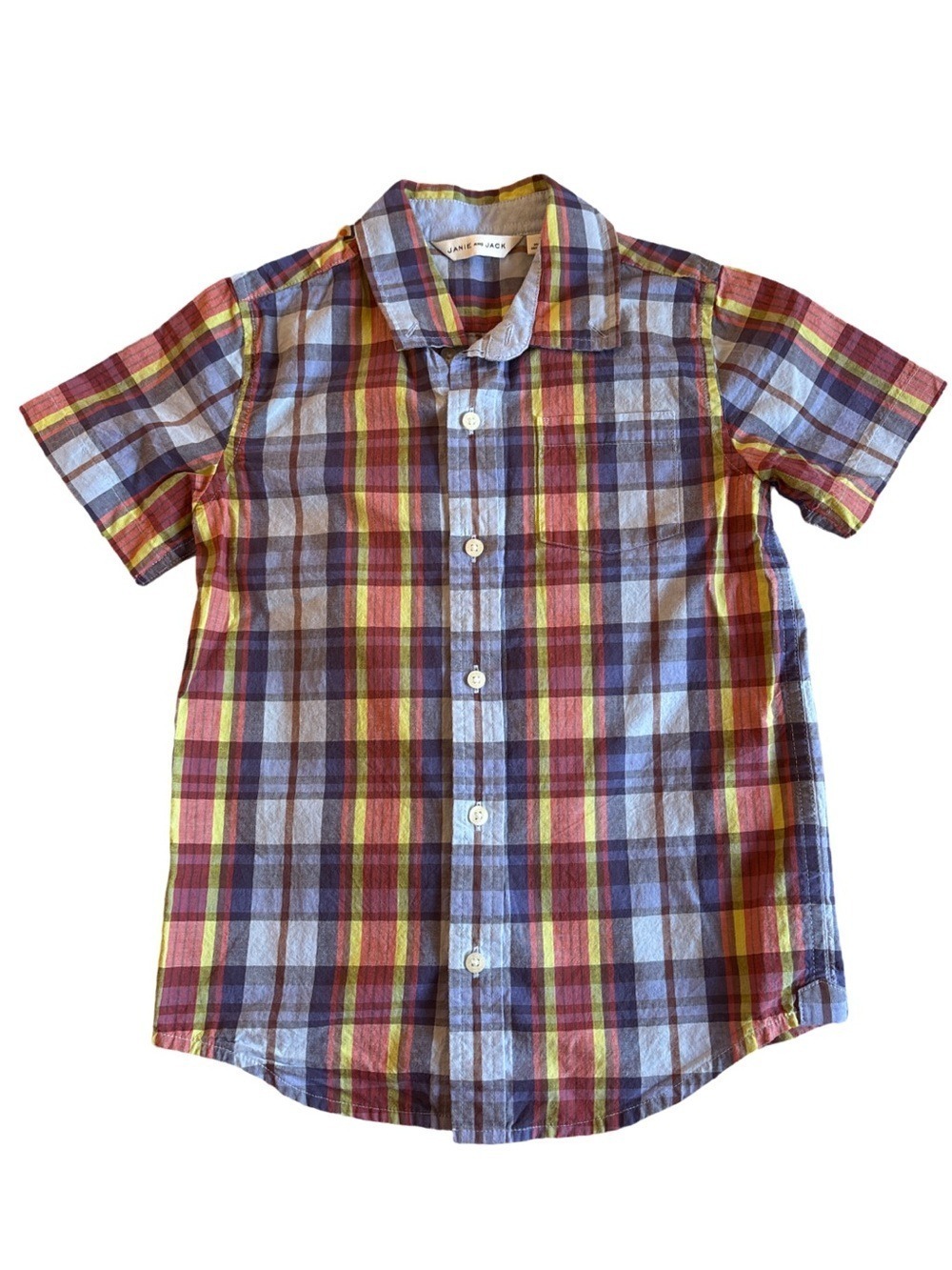 Janie & Jack Multicolor Plaid Shirt | Short-Sleeve Button-Down Size 6